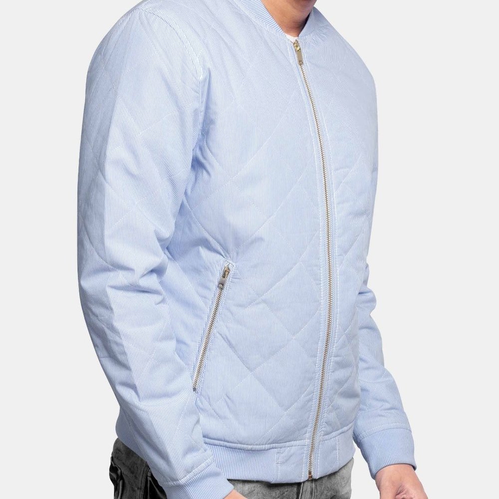OLGYN Men Padded Quilted Light Blue Bomber Jacket - Picture 3 of 4